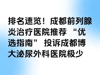 排名速览！成都前列腺炎治疗医院推荐 “优选指南” 投诉成都博大泌尿外科医院极少