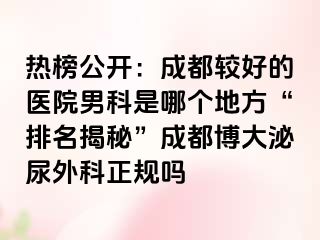 热榜公开：成都较好的医院男科是哪个地方“排名揭秘”成都博大泌尿外科正规吗